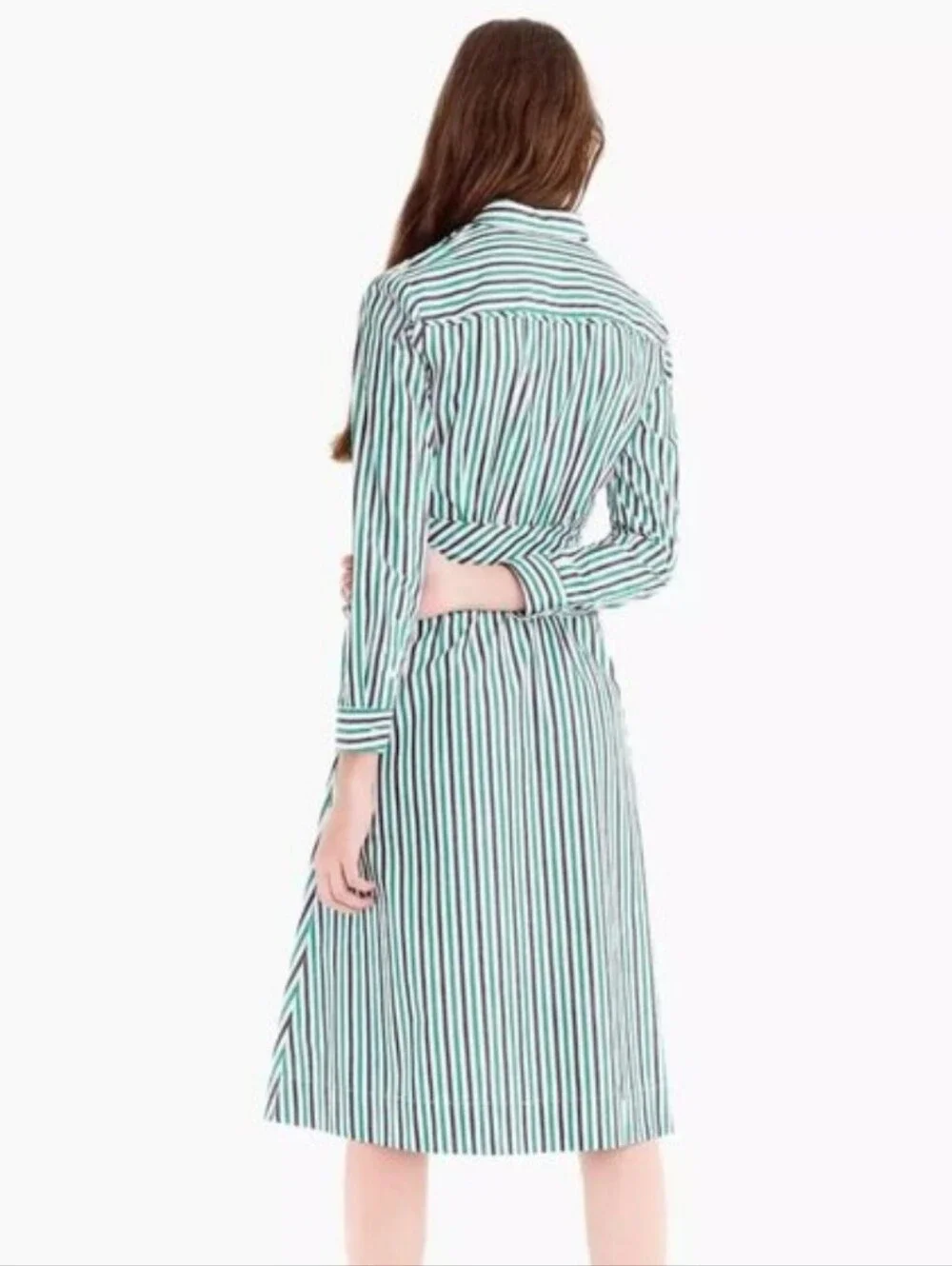 J Crew Tie Waist Shirt Dress Navy/ Green/ White Stripes Size 00 - Picture 4 of 11